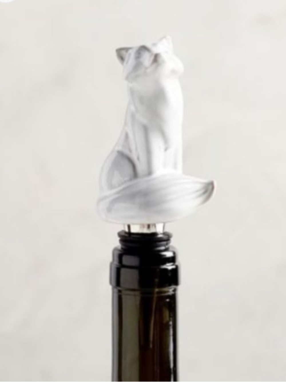 Pottery Barn Wine Stopper, White Ceramic Fox, New